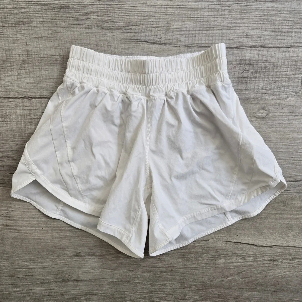 Lululemon Track That Shorts Women 6 White High Rise Smocked Waist Running Gym - Picture 1 of 9